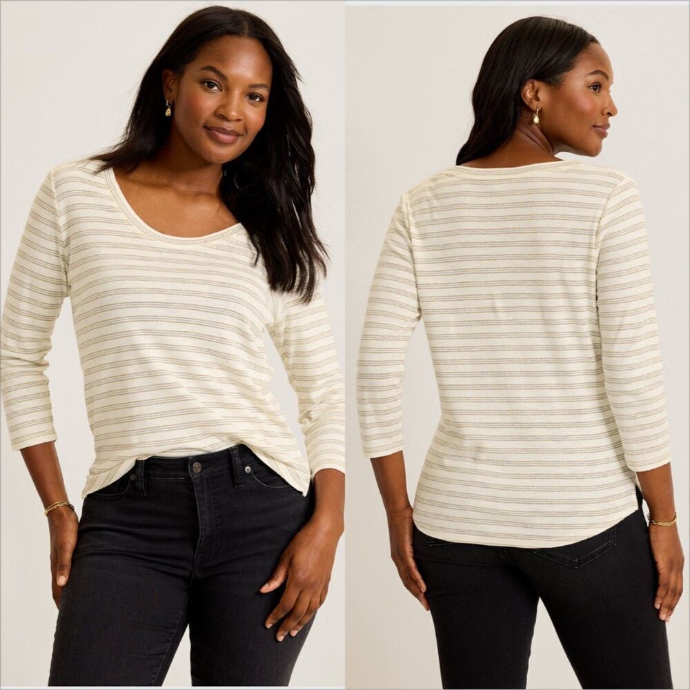 Tommy Bahama Ashby Isles Metallic Stripe Tee Size Large NWT 3/4 Sleeve Coconut